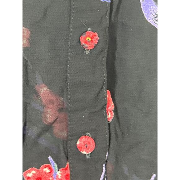 TopShop Button Up 4 Black Sheer Floral Whimsigoth Hi Lo Y2K - Picture 4 of 9